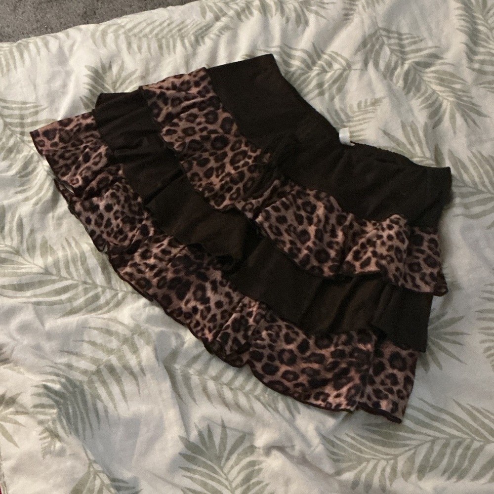 Ruffled Leopard Print Mini Skirt - Black/Brown